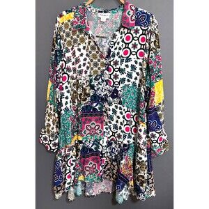 For the Republic Women's size 3X Tunic Patchwork Top Floral Long Shirt Swing Cut